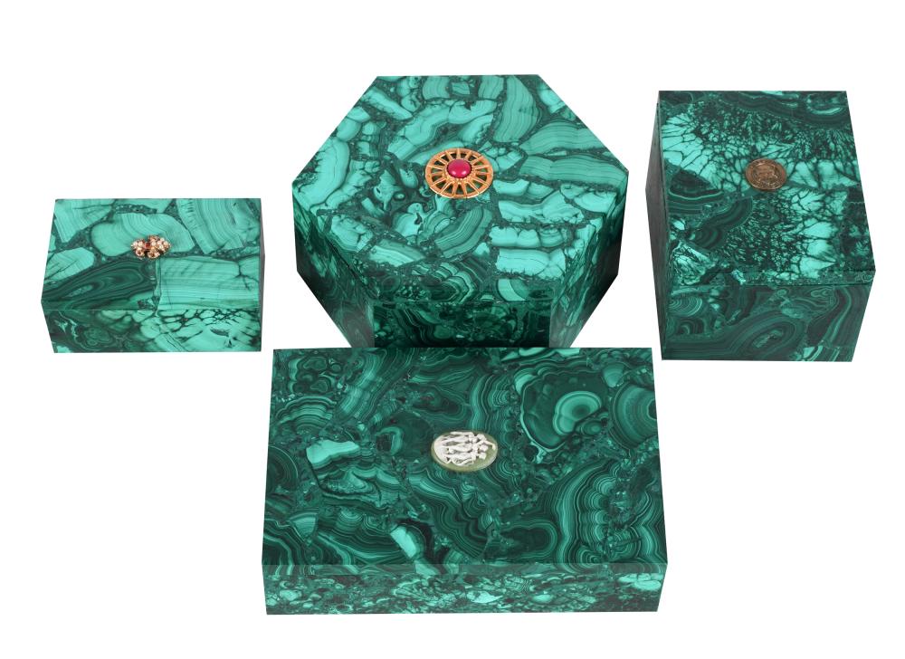 FOUR MALACHITE COVERED BOXESone