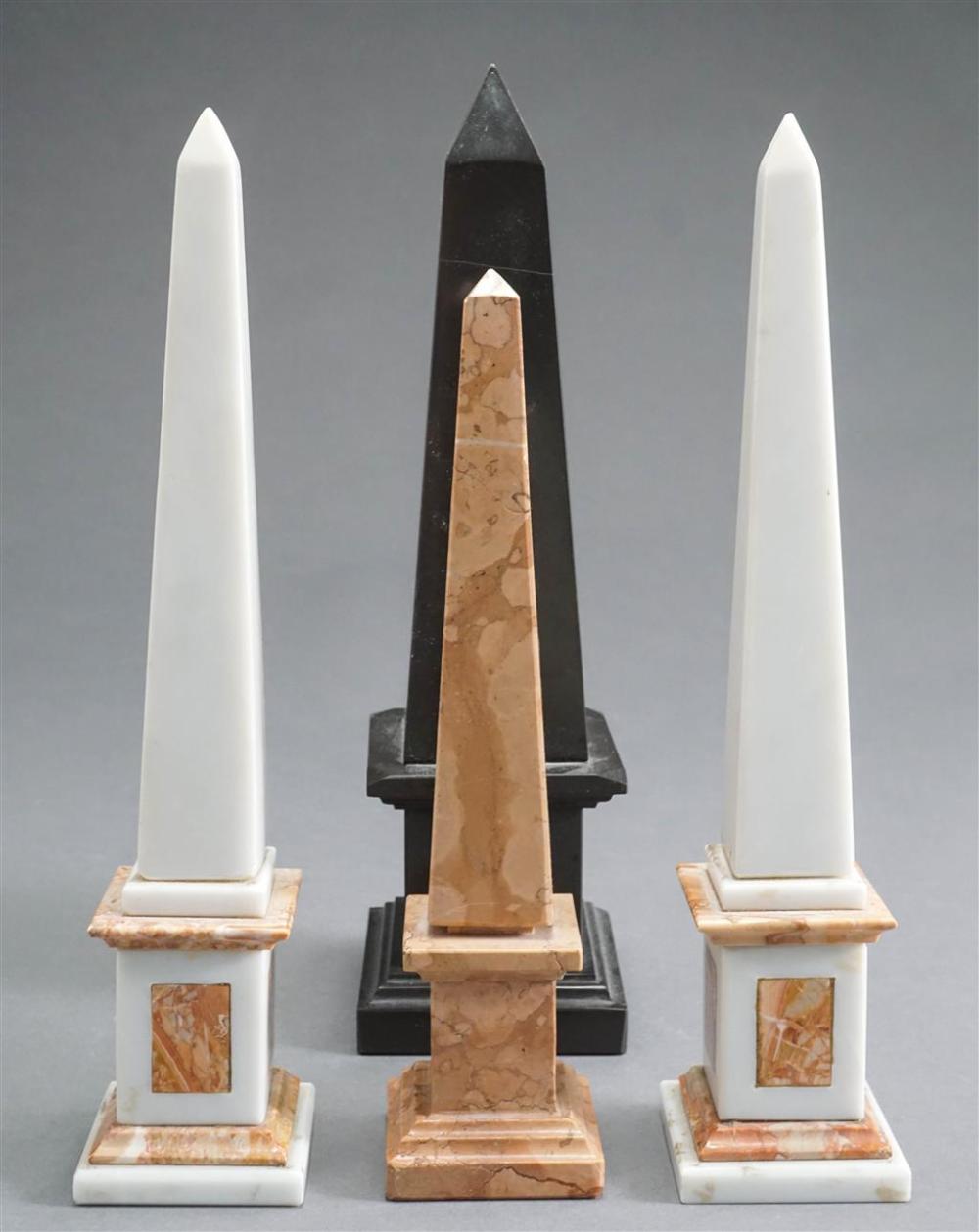 FOUR MARBLE AND SLATE OBELISKS, H