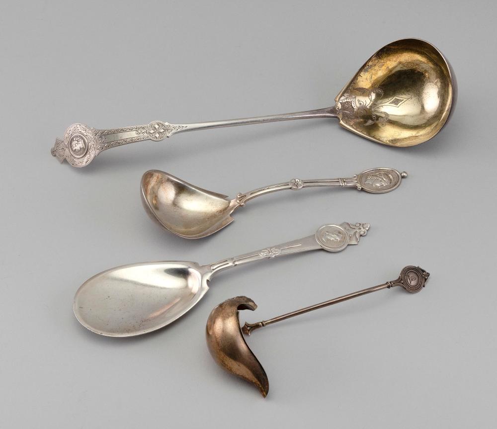 FOUR "MEDALLION" SILVER SERVING