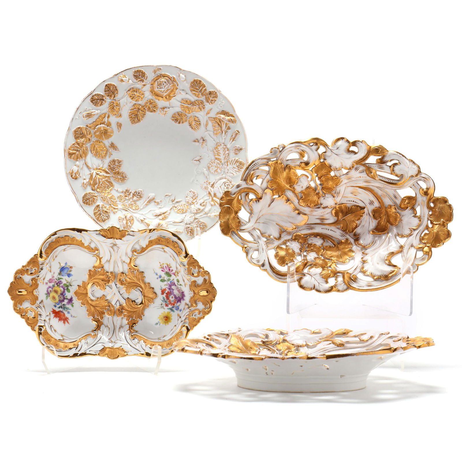 FOUR MEISSEN GOLD ENCRUSTED FOLIATE