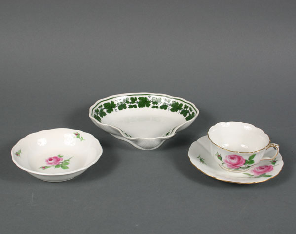 Four Meissen hand painted items;