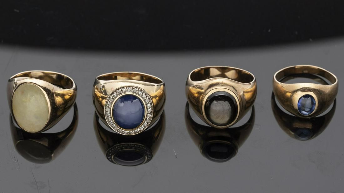 FOUR MEN'S 14K GOLD AND DIAMOND