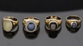 FOUR MEN'S 14K GOLD AND DIAMON