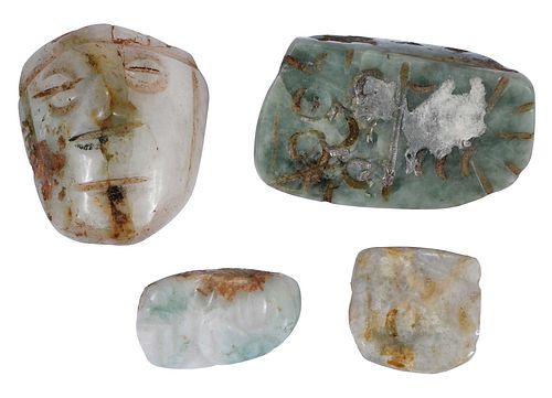 FOUR MESOAMERICAN CARVED JADE