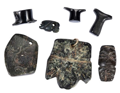 FOUR MESOAMERICAN CARVED JADE
