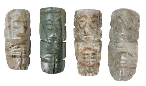 FOUR MESOAMERICAN CARVED JADE