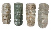 FOUR MESOAMERICAN CARVED JADE