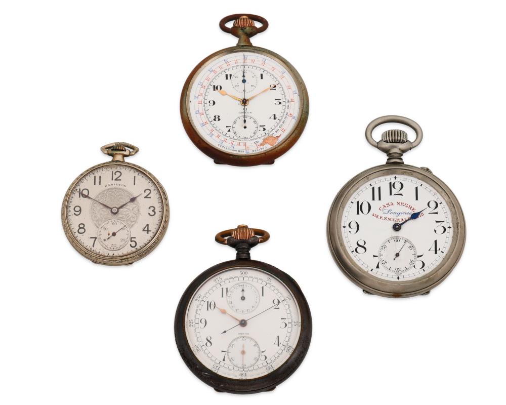 FOUR METAL POCKET WATCHESFour metal