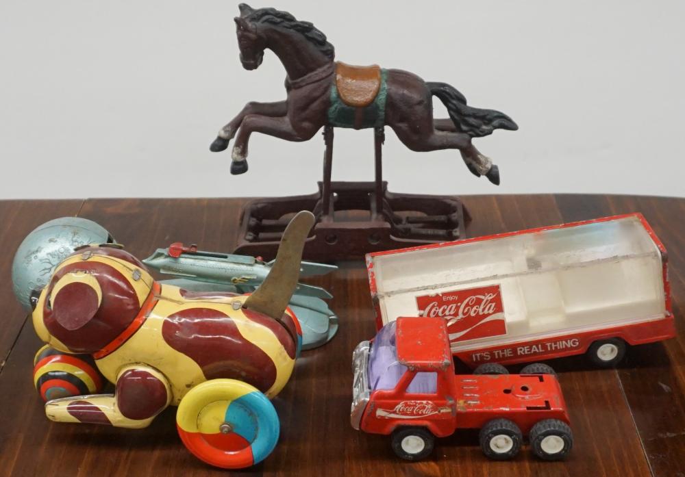 FOUR METAL TOYS INCLUDING COCA-COLA