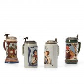 FOUR METTLACH STEINS, Germany,