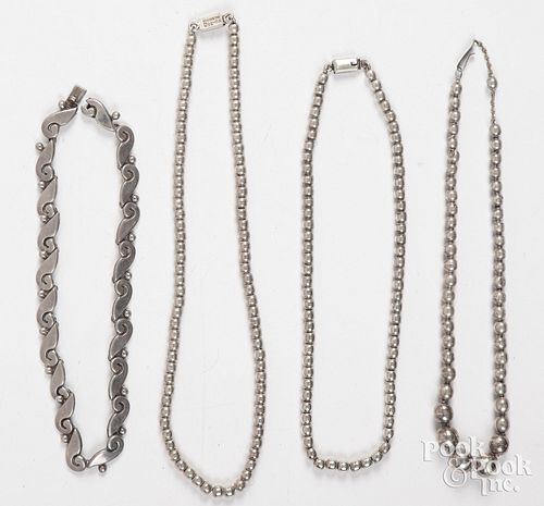 FOUR MEXICAN SILVER NECKLACESFour
