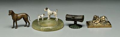Four miniature bronzes: dog, old