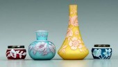 Four miniature cameo glass vas