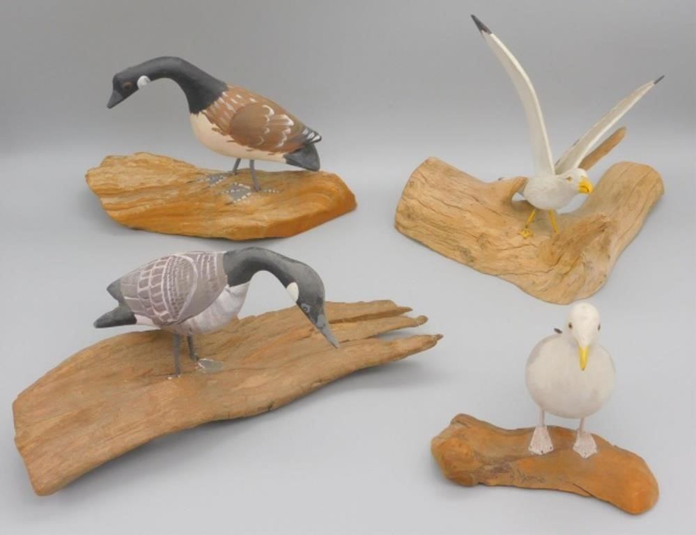 FOUR MINIATURE CARVED AND PAINTED