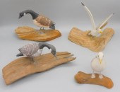 FOUR MINIATURE CARVED AND PAIN