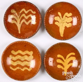 FOUR MINIATURE REDWARE PIE PLA