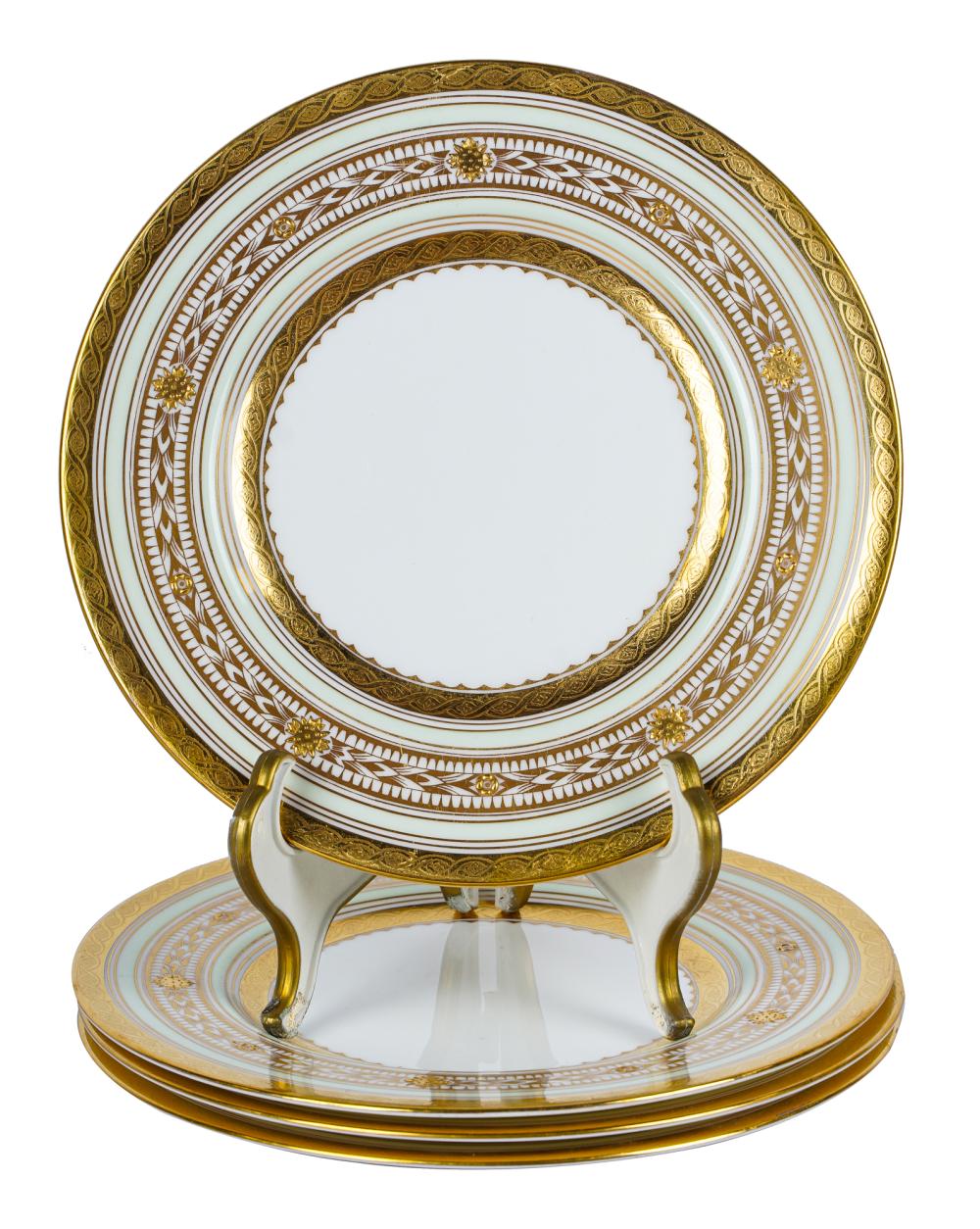 FOUR MINTON GILT & GREEN-ENAMELED