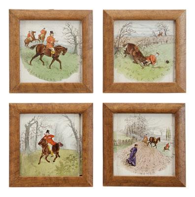 Four Mintons equestrian tiles: hand