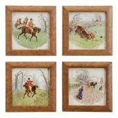 Four Mintons equestrian tiles: