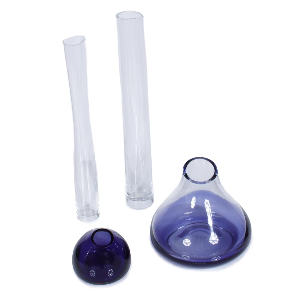 FOUR MODERN ART GLASS VASES;