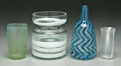 Four modern art glass vases: one