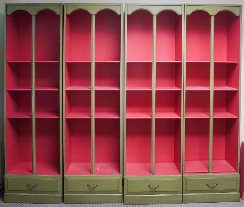 FOUR MODERN PINK AND GREEN ENAMEL