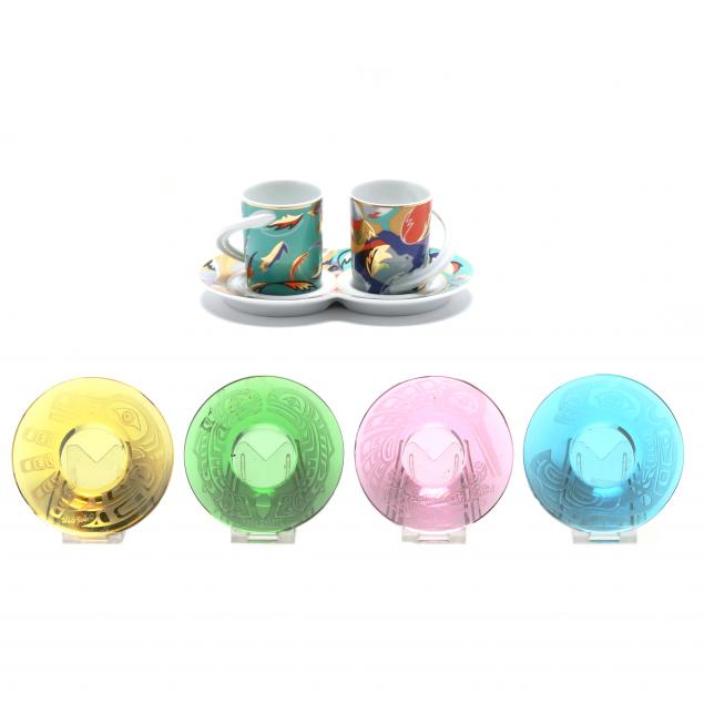 FOUR MODERNIST GLASS TEA LIGHTS AND