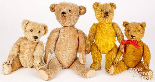 FOUR MOHAIR TEDDY BEARS, EARLY 20TH