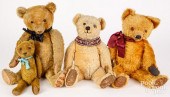 FOUR MOHAIR TEDDY BEARS, EARLY