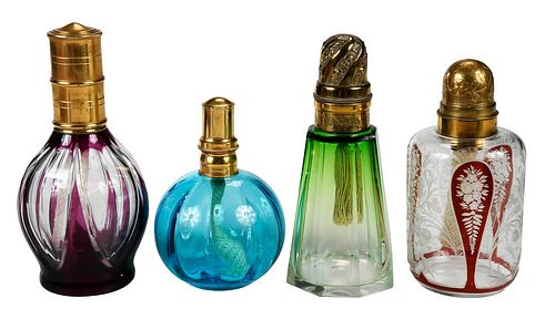 FOUR MOLDED, ETCHED AND CUT GLASS