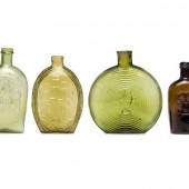 Four Molded Glass Amber and Gr