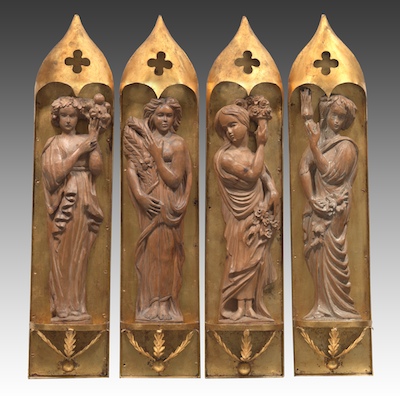 Four Monumental Carved Wood Seasons