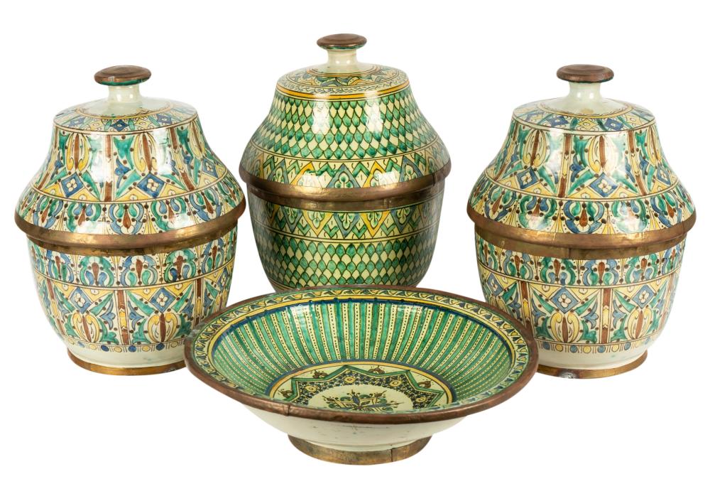 FOUR MOROCCAN GLAZED CERAMIC