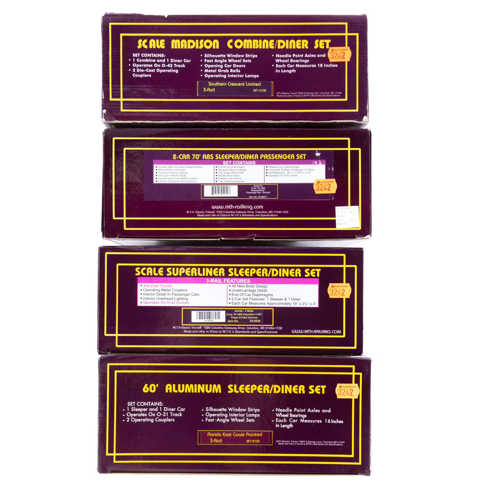 FOUR M.T.H. SLEEPER/DINER SETS