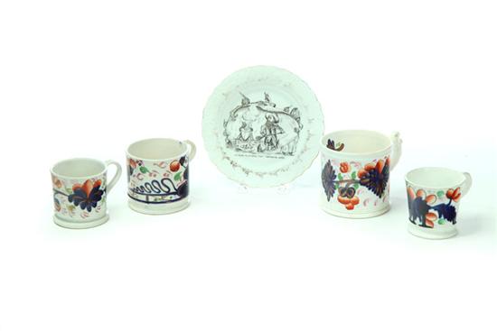 FOUR MUGS AND A PLATE.  European 