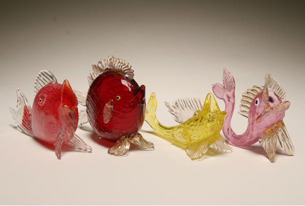 Four Murano art glass fish, early