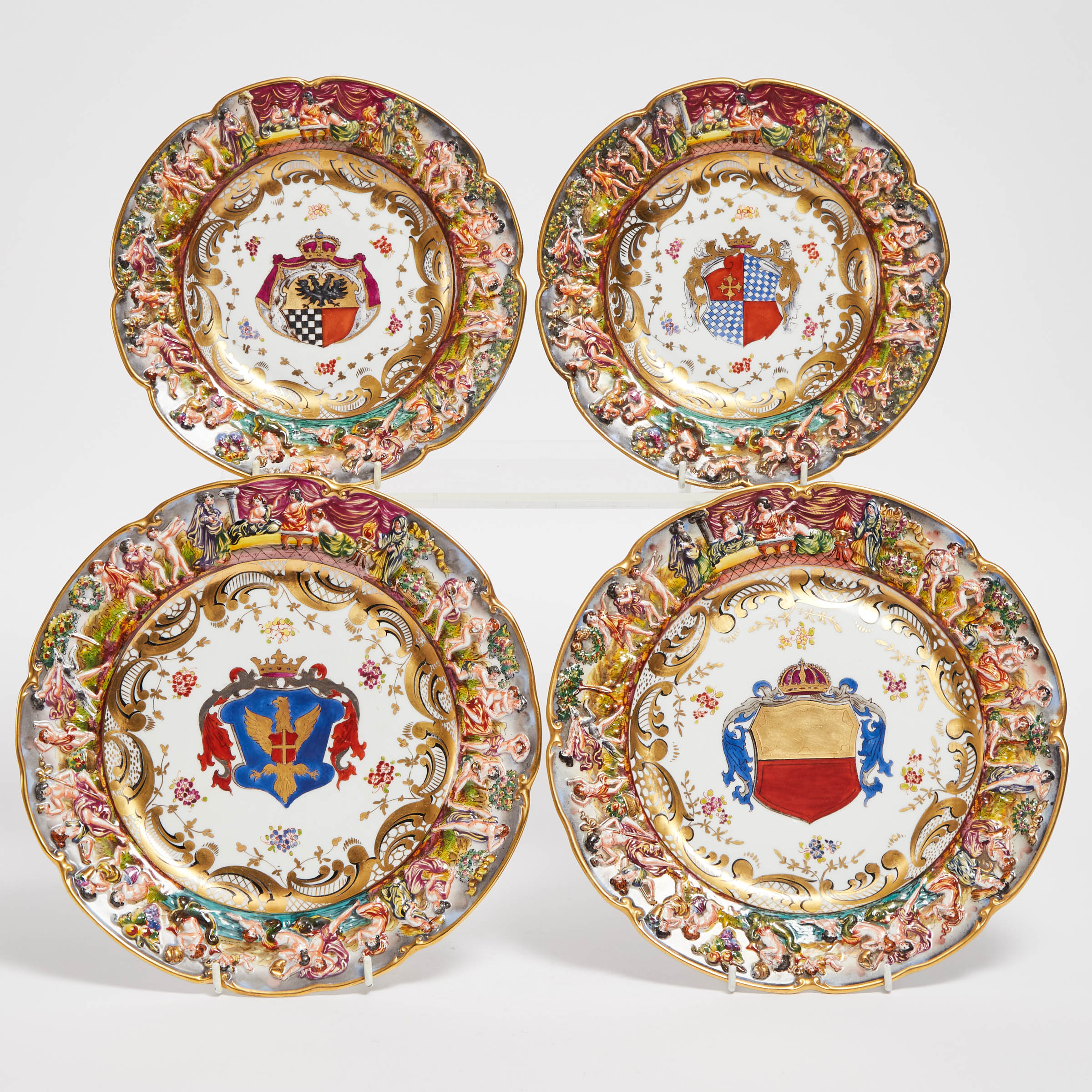Four 'Naples' Armorial Plates, 20th