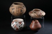 FOUR NATIVE AMERICAN CLAY POTS