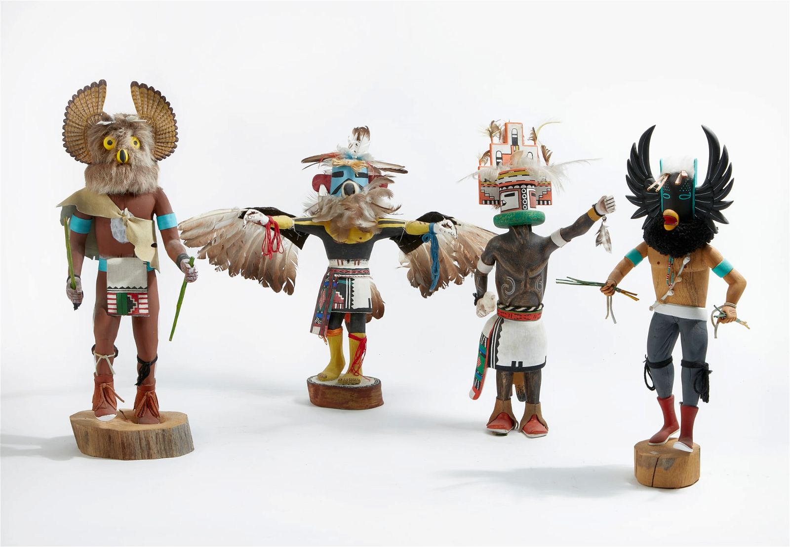 FOUR NATIVE AMERICAN DECORATED WOOD