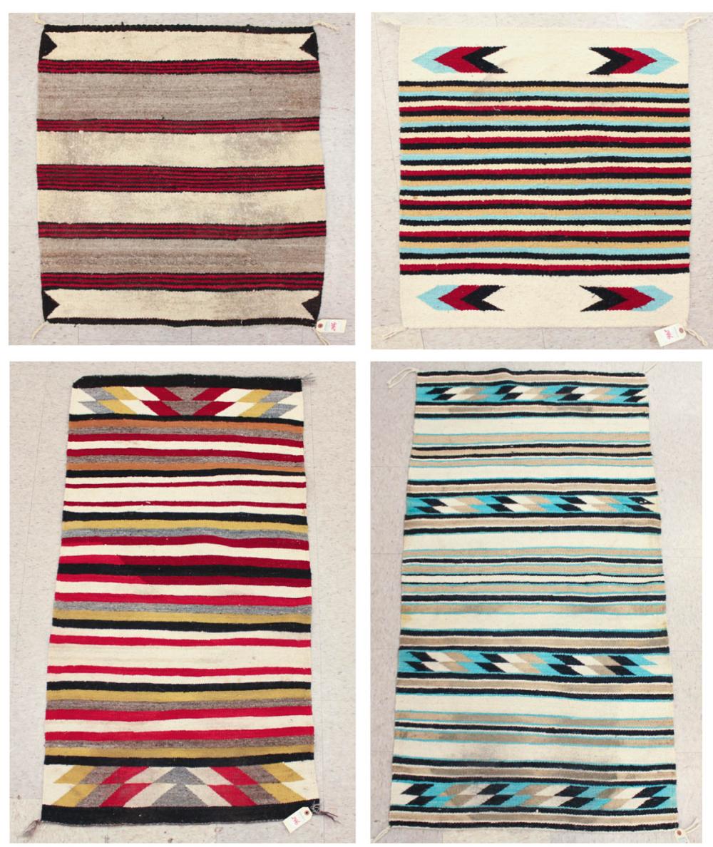 FOUR NAVAJO SADDLE BLANKETS: 2'5" X