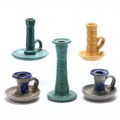 FOUR NC POTTERY CANDLESTICKS C