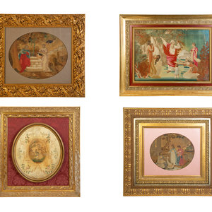 Four Needlework and Silk Pictures