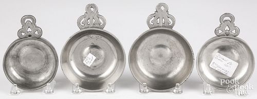 FOUR NEW ENGLAND PEWTER PORRINGERS,