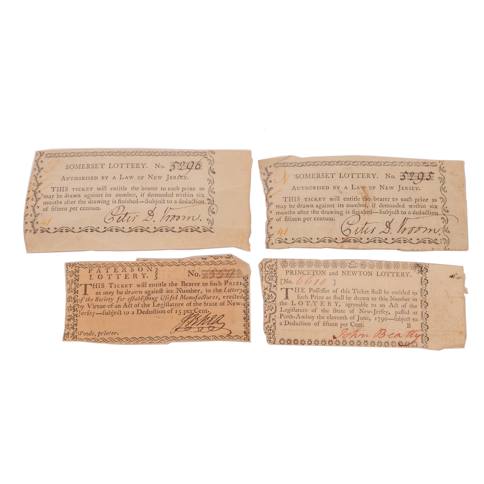 FOUR NEW JERSEY COLONIAL LOTTERY