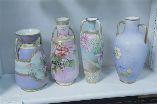 FOUR NIPPON VASES. Handled vases