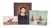 FOUR OIL ON CANVAS PAINTINGS.