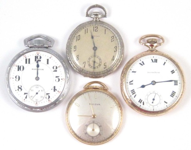 FOUR OPEN FACE POCKET WATCHES: 1)