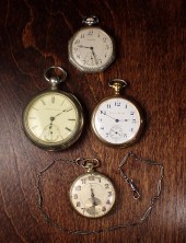 FOUR OPEN FACE POCKET WATCHES: