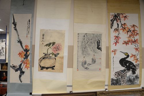 FOUR ORIENTAL SCROLLS; WATERCOLOR
