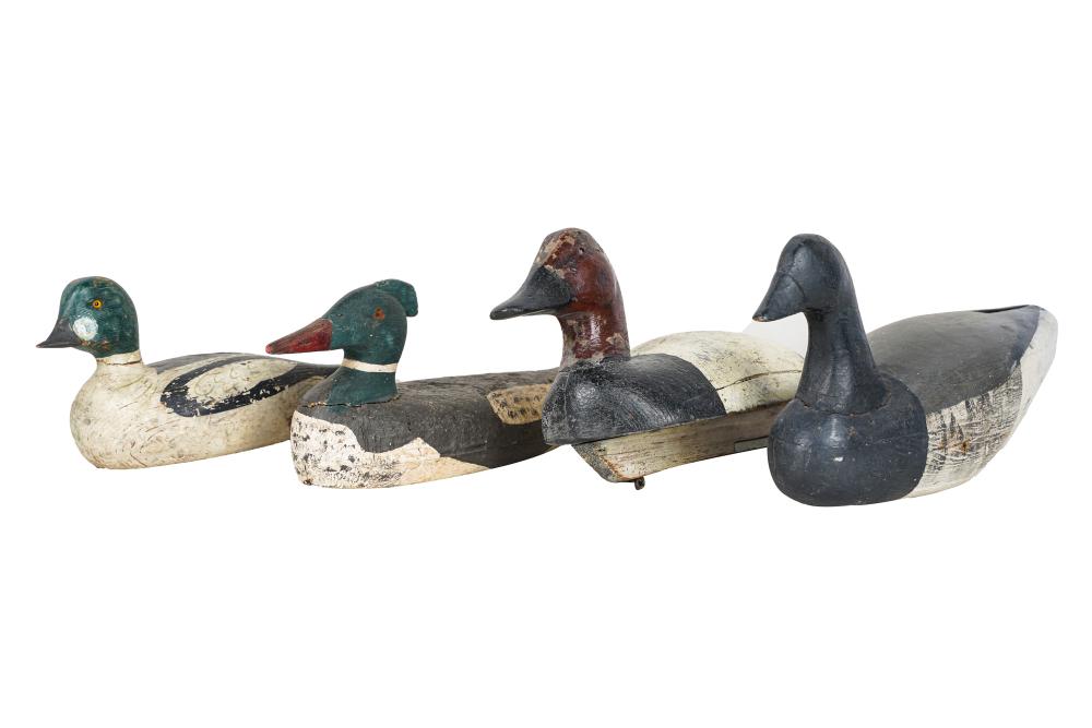 FOUR PAINTED CARVED WOOD DUCK